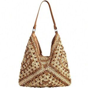 Women's Boho Straw Beach Tote Bag